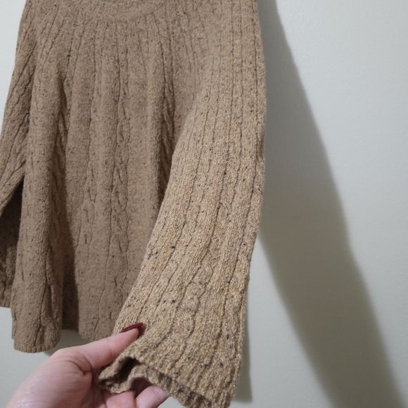 J.Jill Cable Knit Sweater Long Slouchy Wool Blend Brown Oatmeal Color Sz Medium - Picture 5 of 13